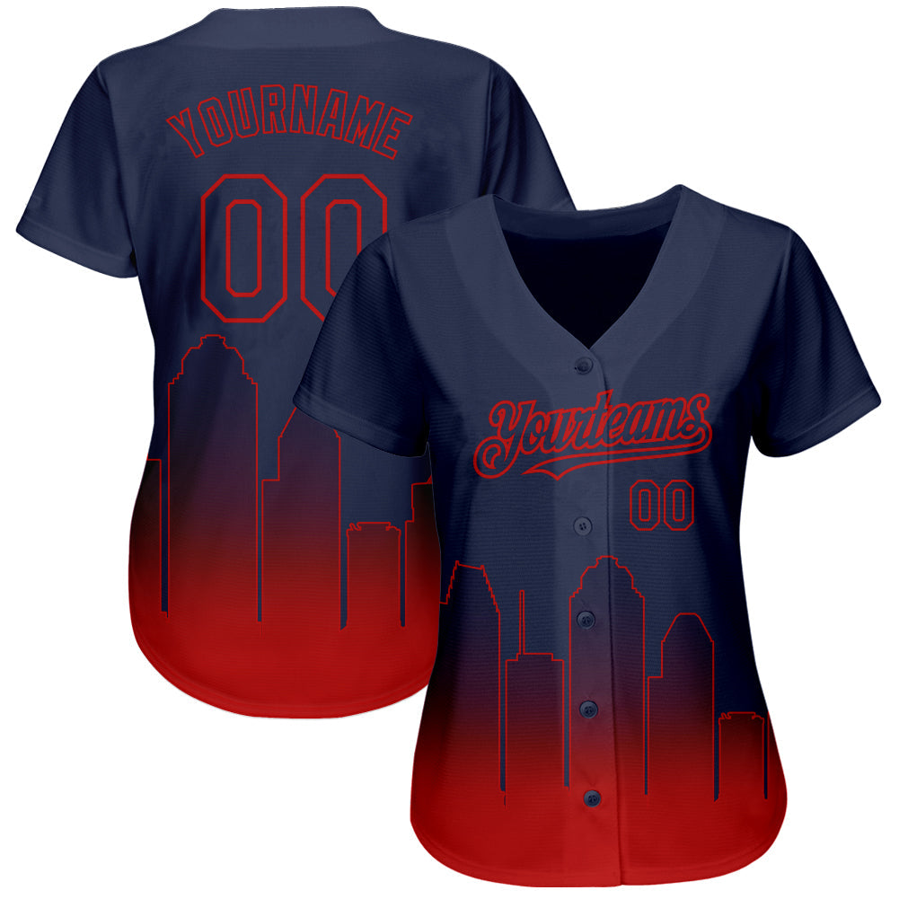 Custom Navy Red 3D Houston City Edition Fade Fashion Authentic Baseball Jersey view 2