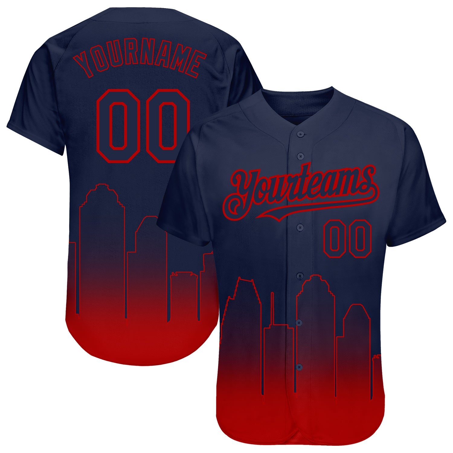 Custom Navy Red 3D Houston City Edition Fade Fashion Authentic Baseball Jersey - Main View