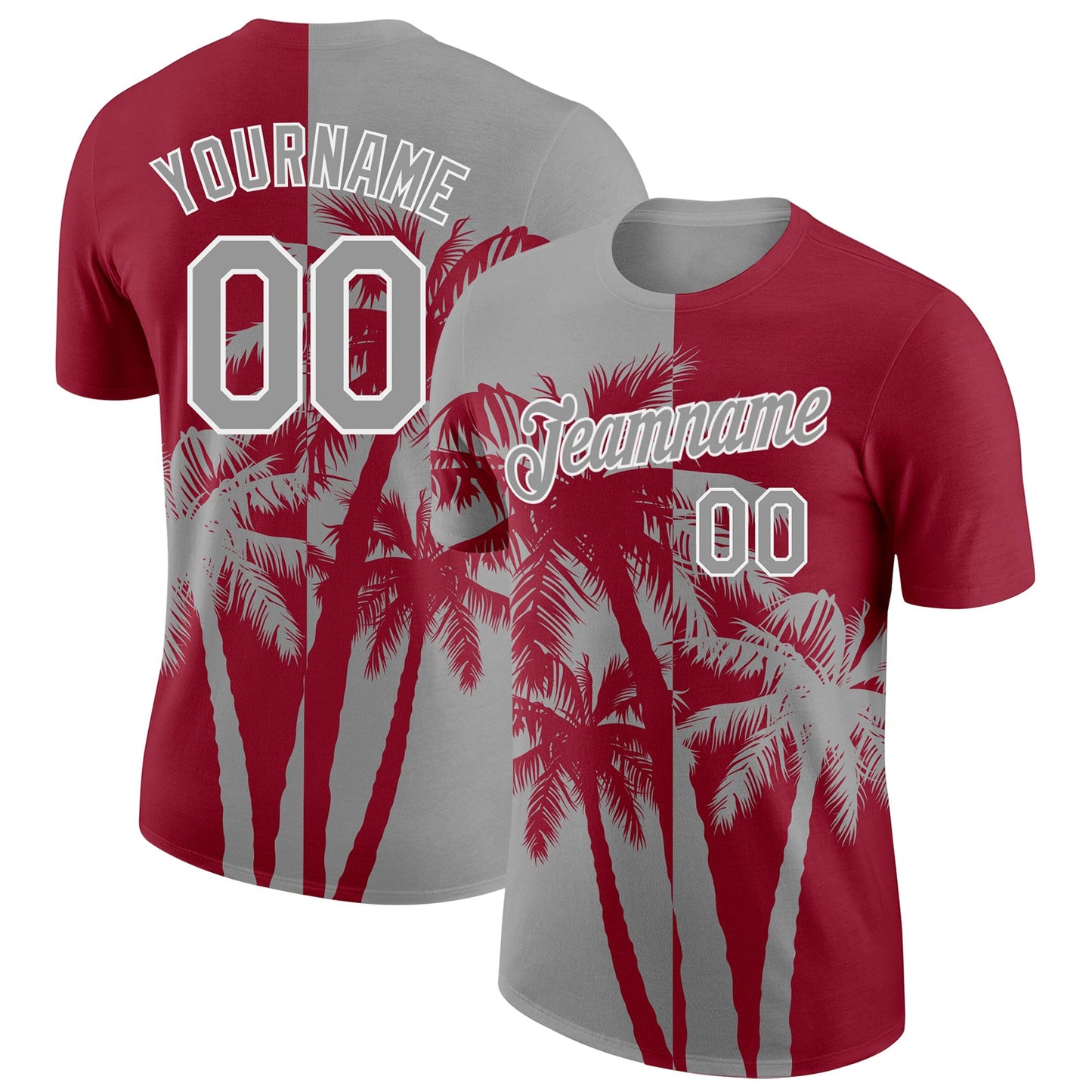 Custom Crimson Gray-White Hawaii Tropical Coastal Palm Trees Performance T-Shirt - Main View