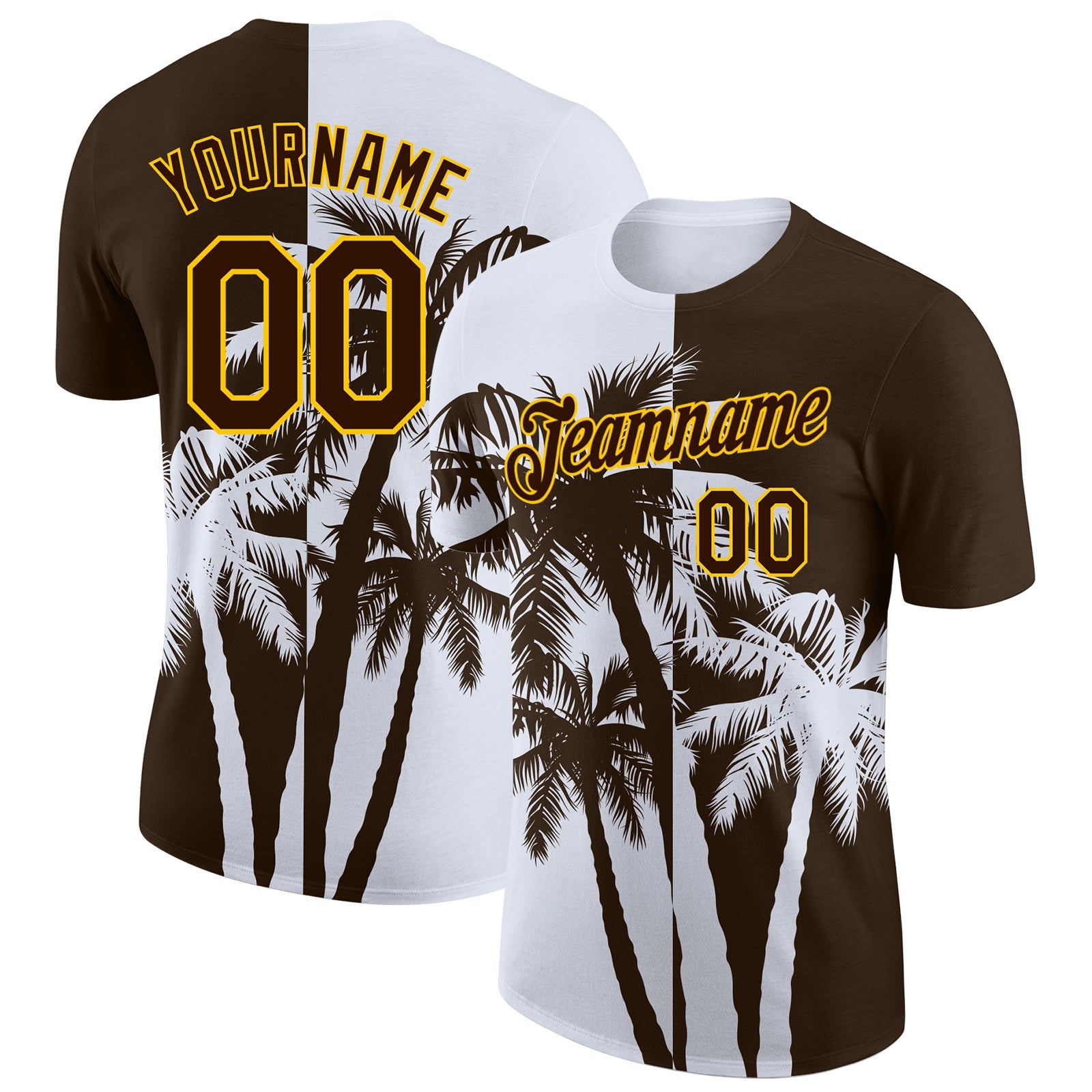 Custom Brown White-Yellow Hawaii Tropical Coastal Palm Trees Performance T-Shirt - Main View