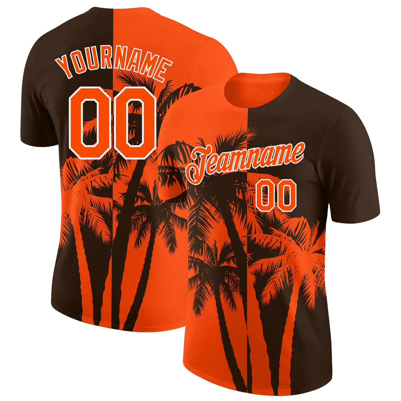 Custom Brown Orange-White Hawaii Tropical Coastal Palm Trees Performance T-Shirt - Main View