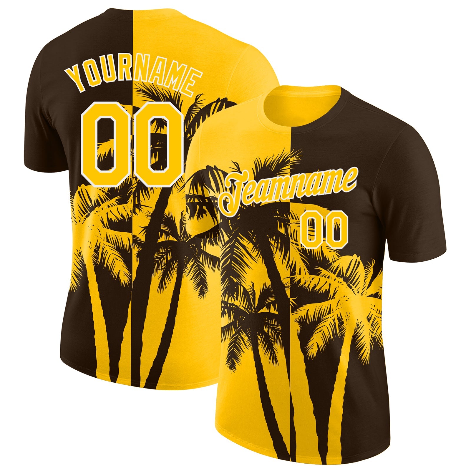 Custom Brown Yellow-White Hawaii Tropical Coastal Palm Trees Performance T-Shirt - Main View