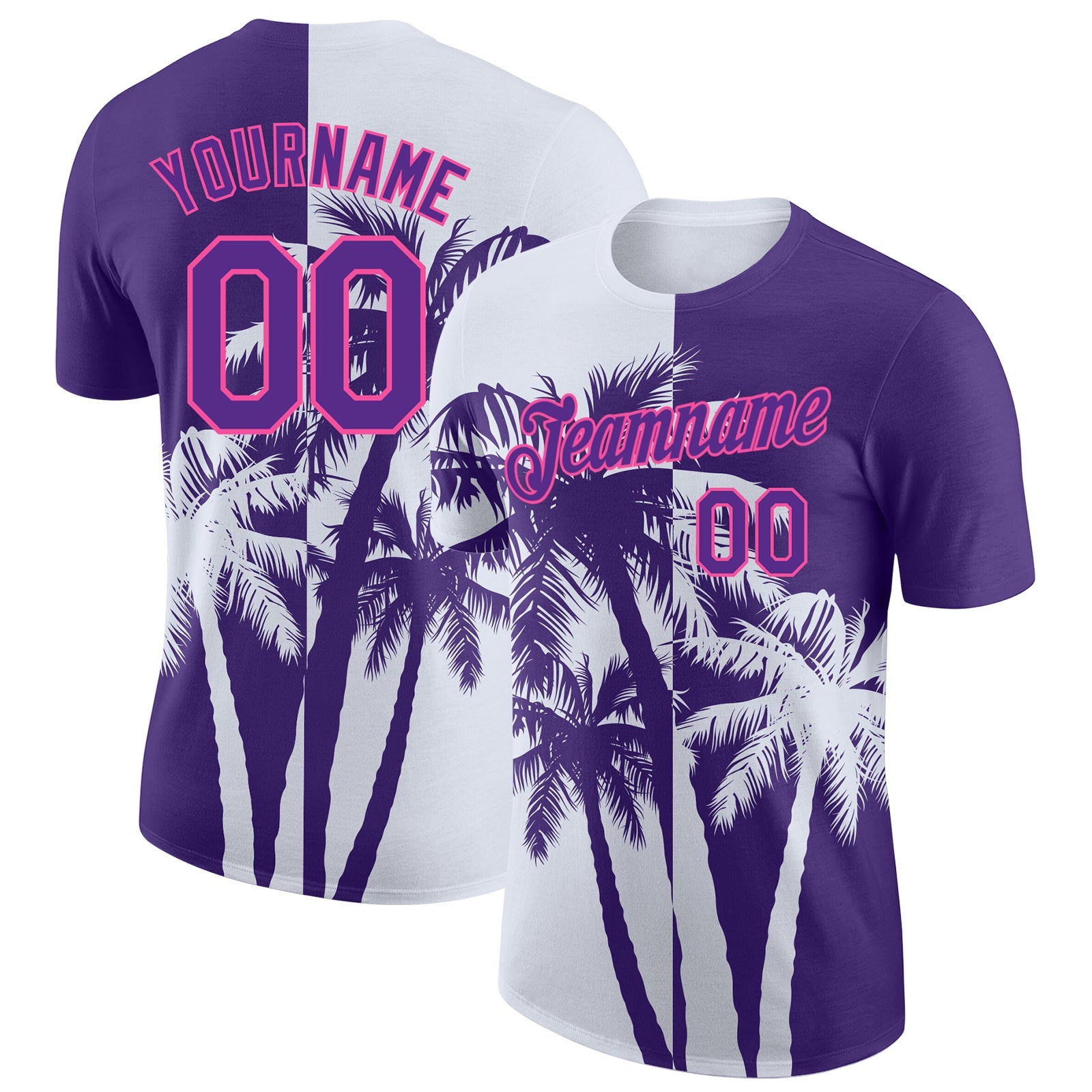 Custom Purple White-Pink Hawaii Tropical Coastal Palm Trees Performance T-Shirt - Main View