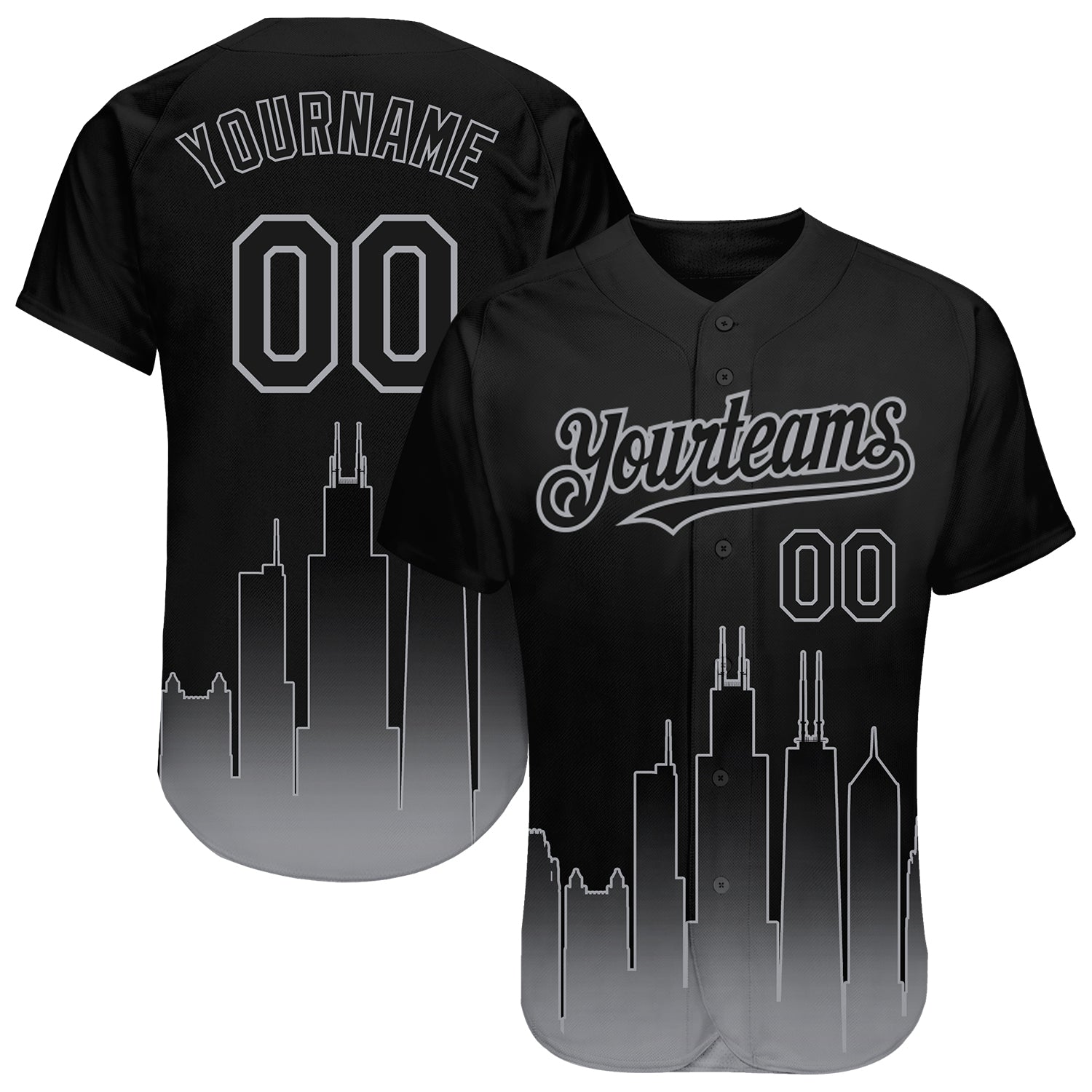 Custom Black Gray 3D Chicago City Edition Fade Fashion Authentic Baseball Jersey - Main View
