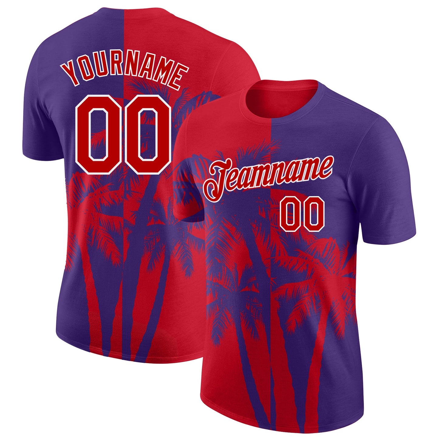 Custom Purple Red-White Hawaii Tropical Coastal Palm Trees Performance T-Shirt - Main View