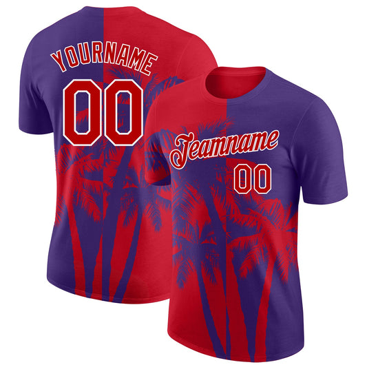 Custom Purple Red-White Hawaii Tropical Coastal Palm Trees Performance T-Shirt - Main View
