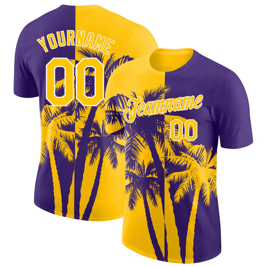 Custom Purple Yellow-White Hawaii Tropical Coastal Palm Trees Performance T-Shirt - Main View