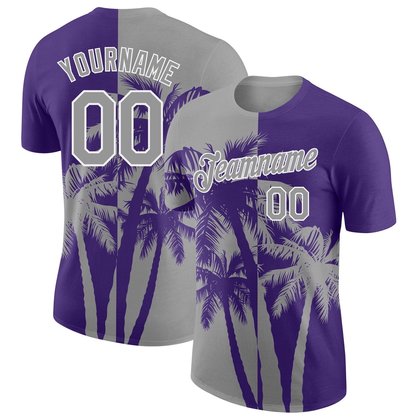 Custom Purple Gray-White Hawaii Tropical Coastal Palm Trees Performance T-Shirt - Main View