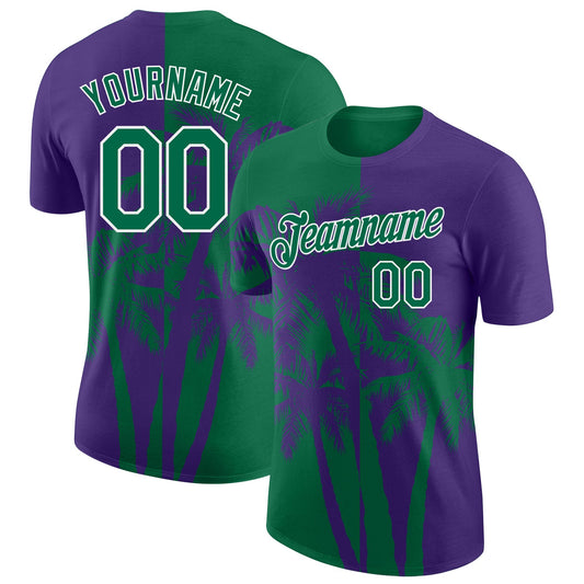 Custom Purple Kelly Green-White Hawaii Tropical Coastal Palm Trees Performance T-Shirt - Main View