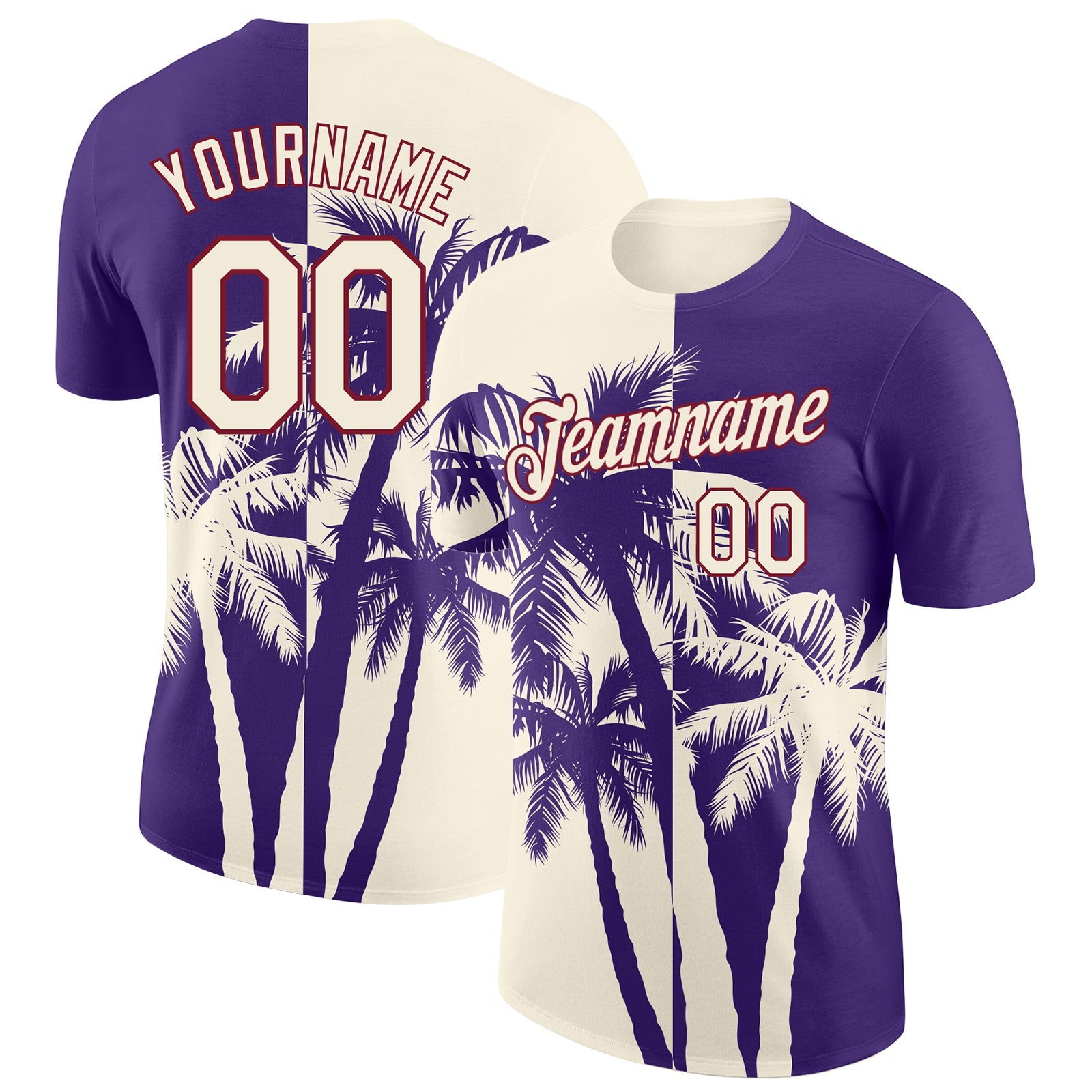 Custom Purple Cream-Crimson Hawaii Tropical Coastal Palm Trees Performance T-Shirt - Main View