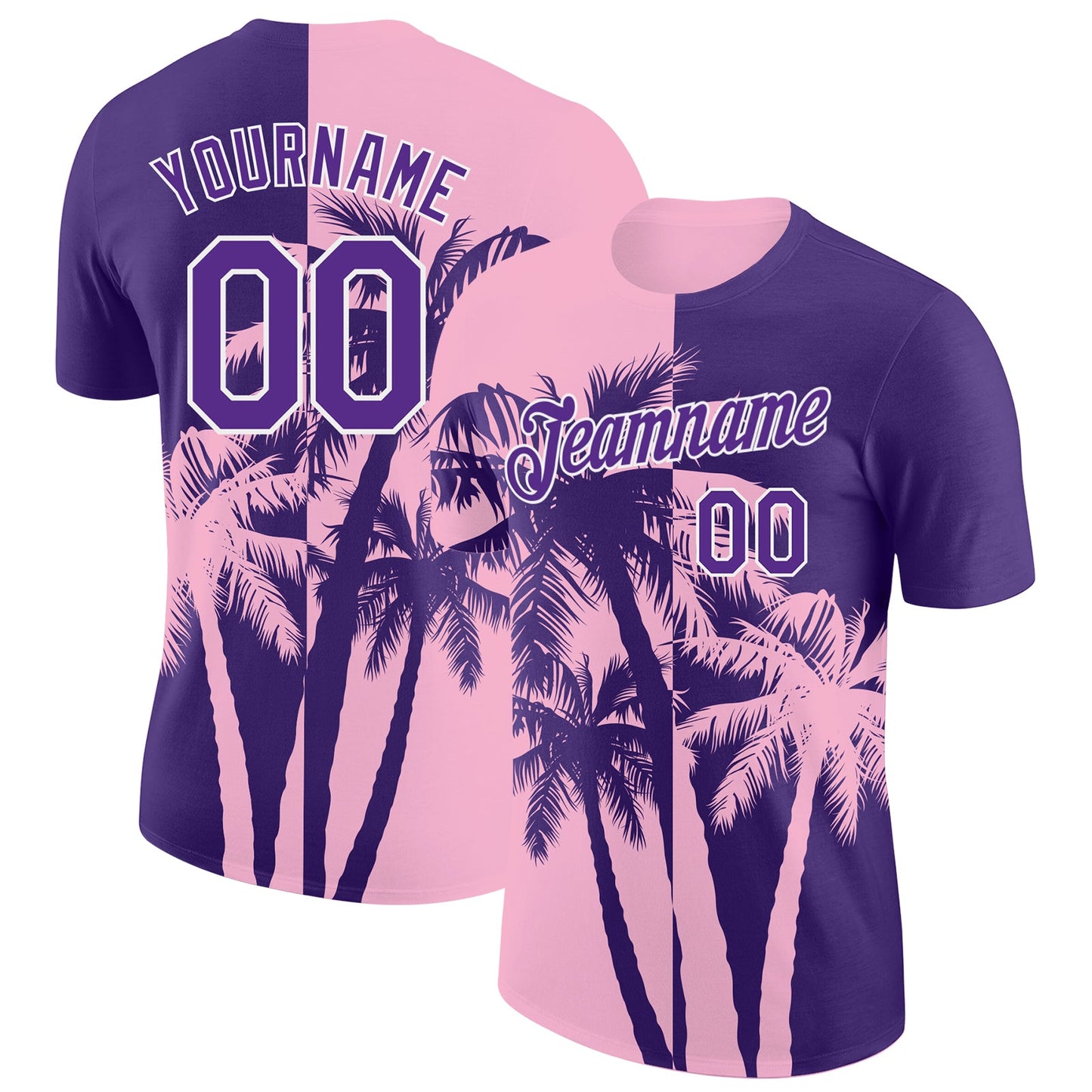 Custom Purple Light Pink-White Hawaii Tropical Coastal Palm Trees Performance T-Shirt - Main View