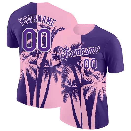 Custom Purple Light Pink-White Hawaii Tropical Coastal Palm Trees Performance T-Shirt - Main View