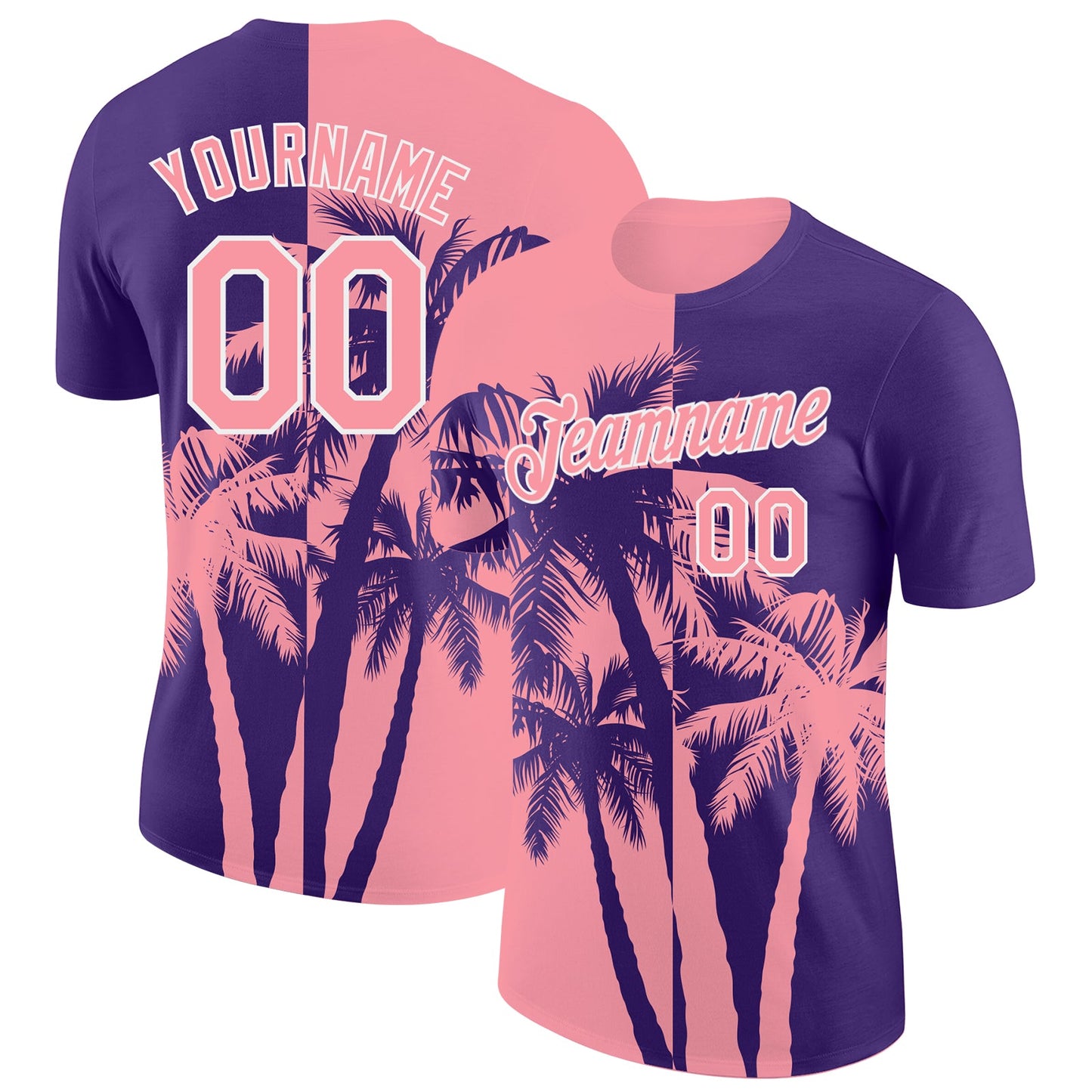 Custom Purple Medium Pink-White Hawaii Tropical Coastal Palm Trees Performance T-Shirt - Main View