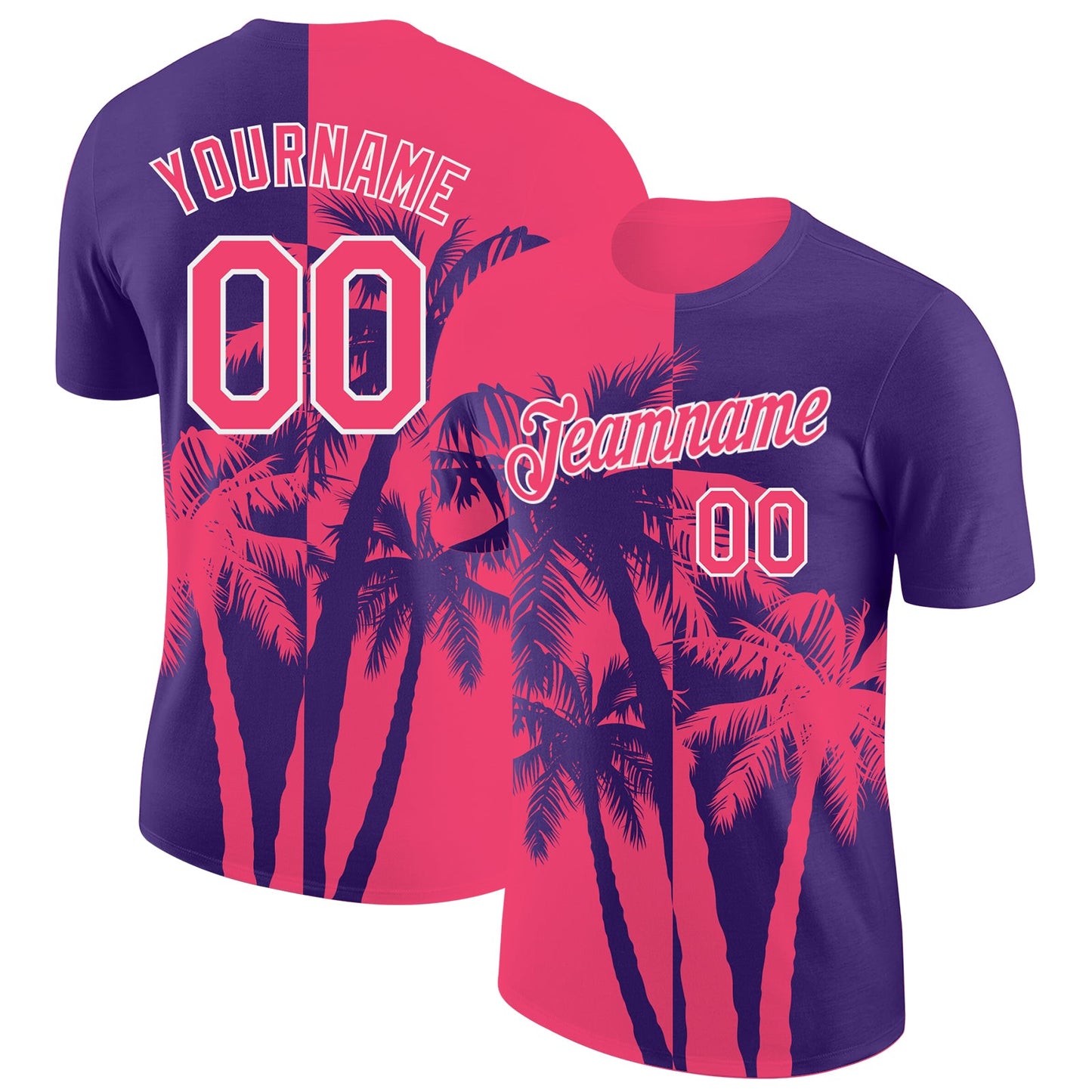Custom Purple Neon Pink-White Hawaii Tropical Coastal Palm Trees Performance T-Shirt - Main View
