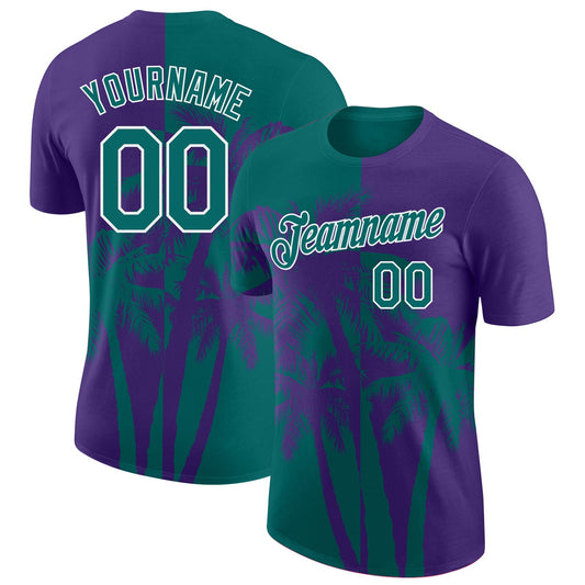 Custom Purple Teal-White Hawaii Tropical Coastal Palm Trees Performance T-Shirt - Main View