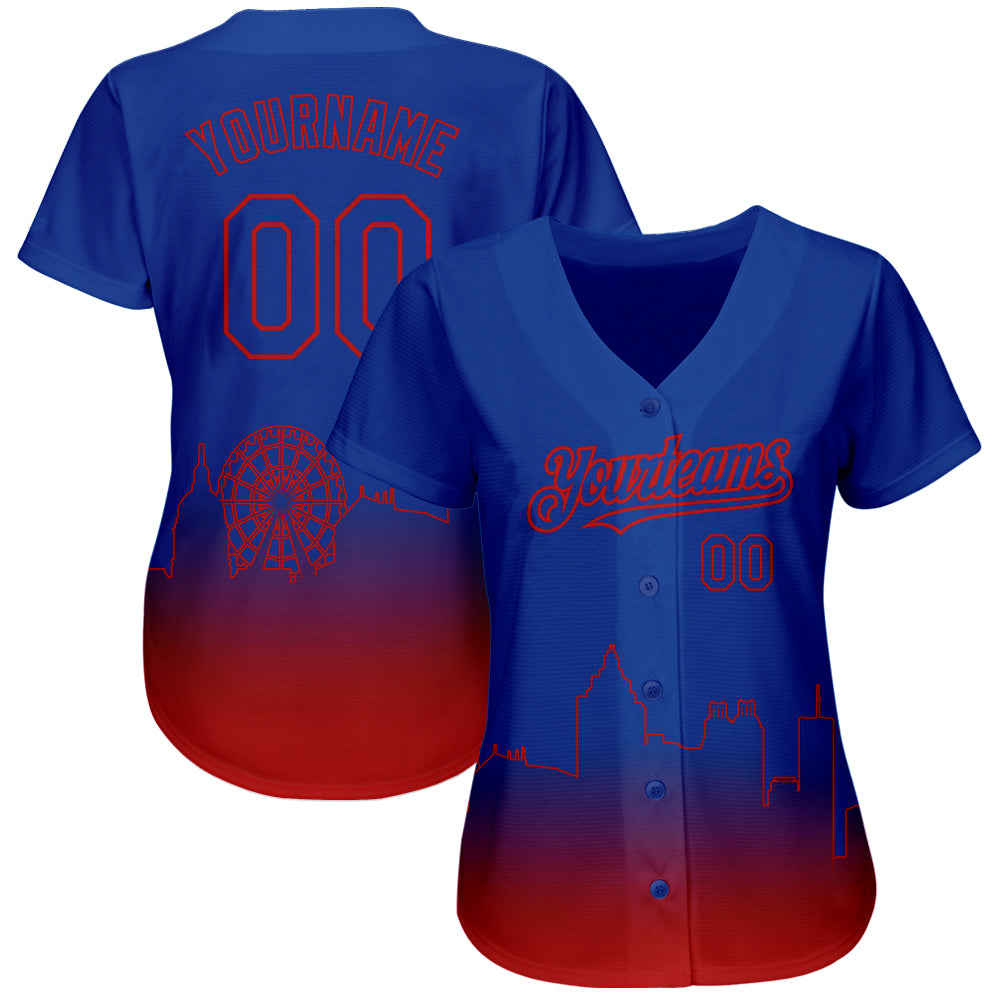 Custom Royal Red 3D Atlanta City Edition Fade Fashion Authentic Baseball Jersey view 2
