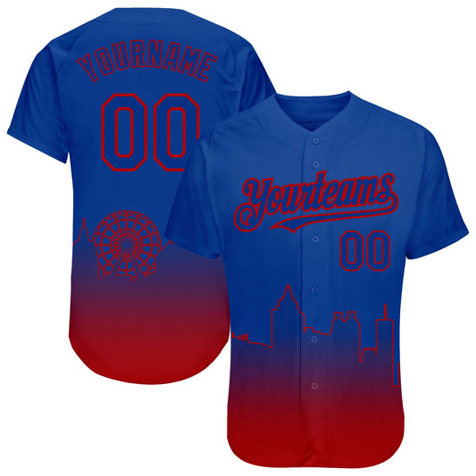 Custom Royal Red 3D Atlanta City Edition Fade Fashion Authentic Baseball Jersey - Main View