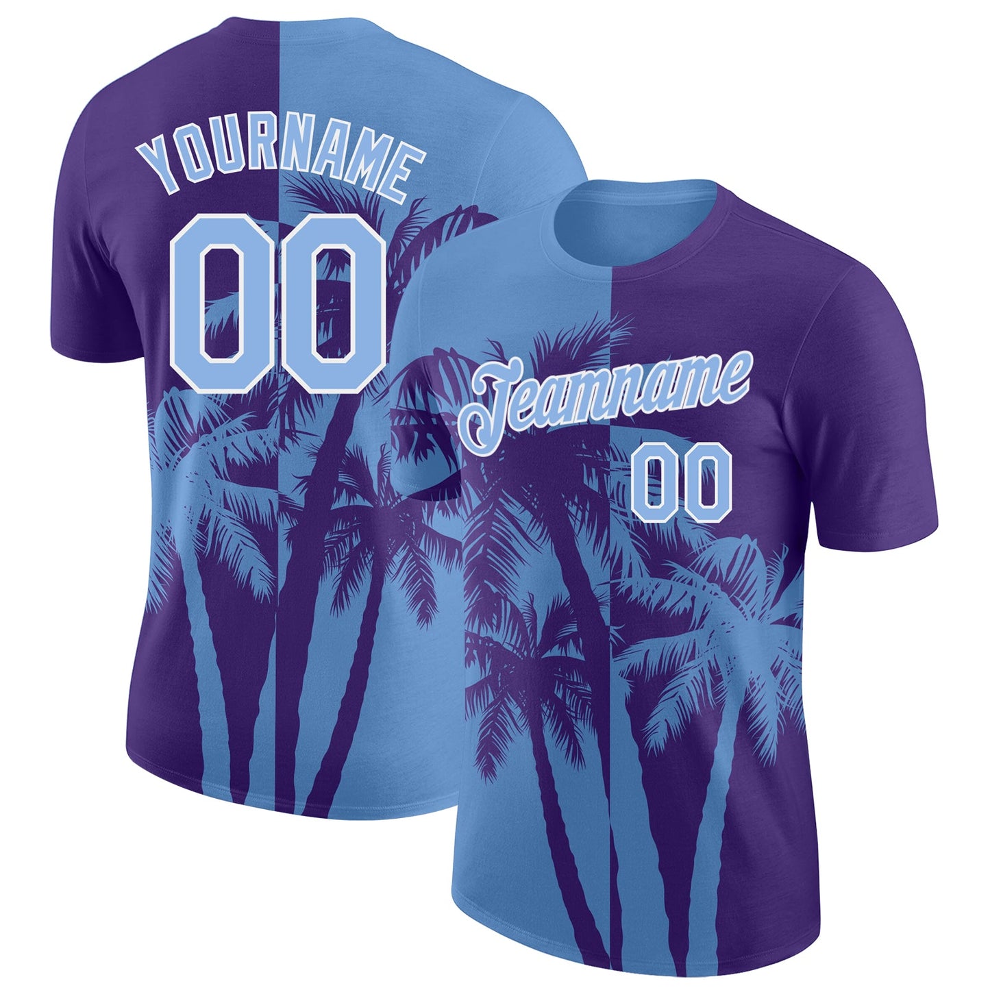 Custom Purple Light Blue-White Hawaii Tropical Coastal Palm Trees Performance T-Shirt - Main View