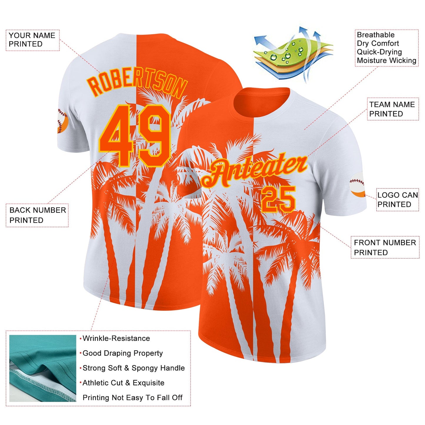 Custom White Orange-Yellow Hawaii Tropical Coastal Palm Trees Performance T-Shirt view 2