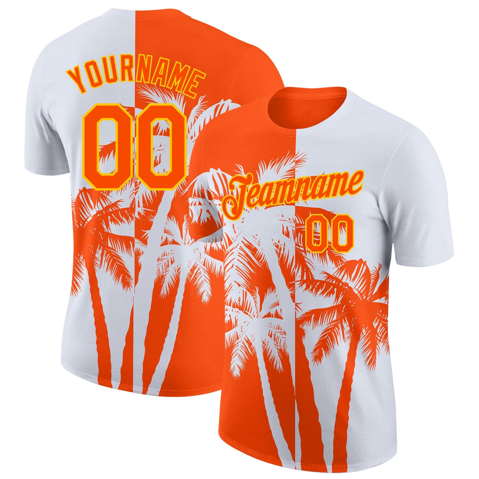Custom White Orange-Yellow Hawaii Tropical Coastal Palm Trees Performance T-Shirt - Main View