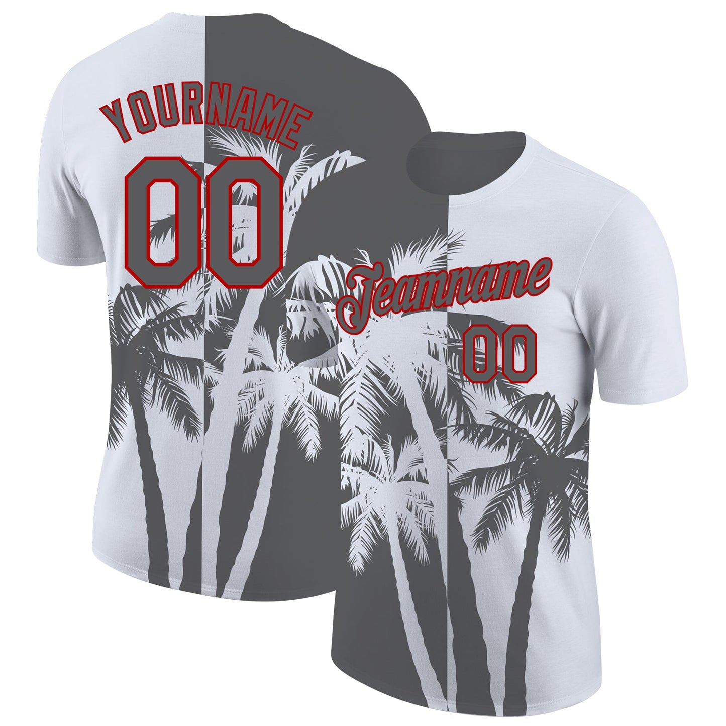 Custom White Steel Gray-Red Hawaii Tropical Coastal Palm Trees Performance T-Shirt - Main View