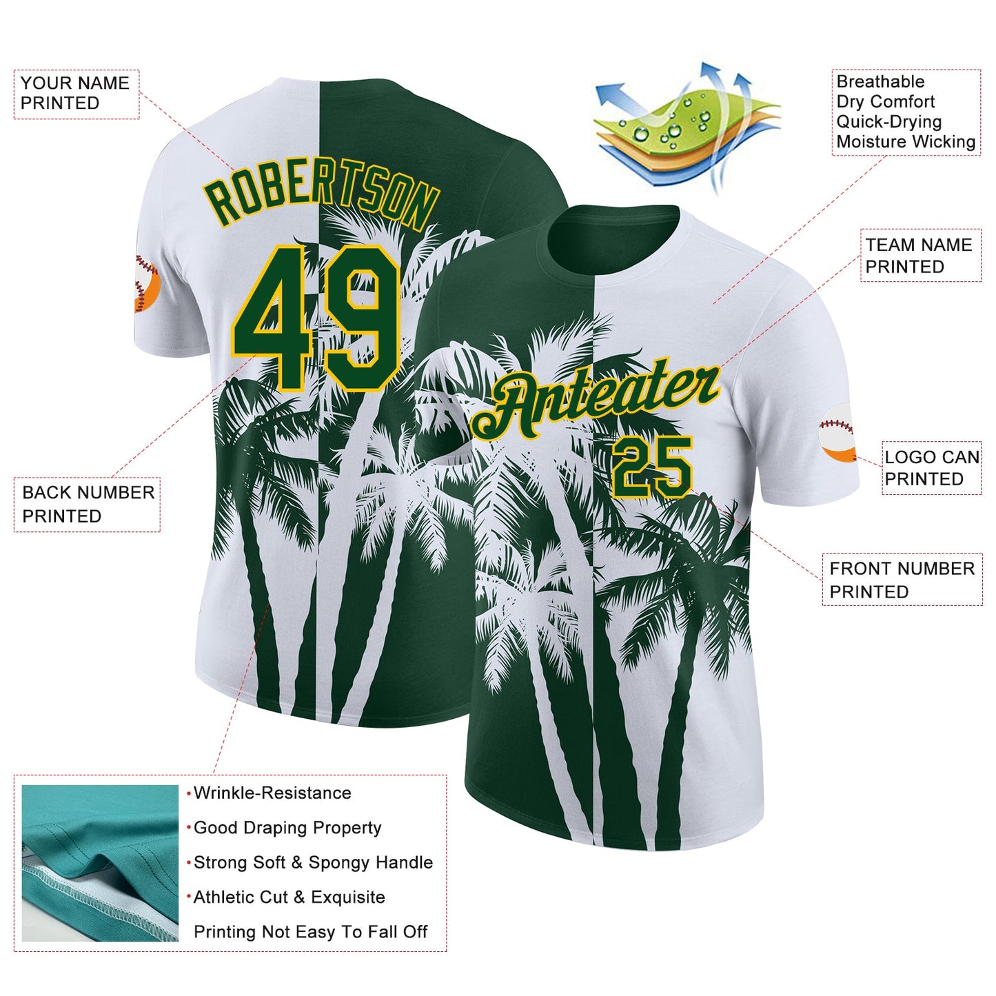 Custom White Green-Yellow Hawaii Tropical Coastal Palm Trees Performance T-Shirt view 2