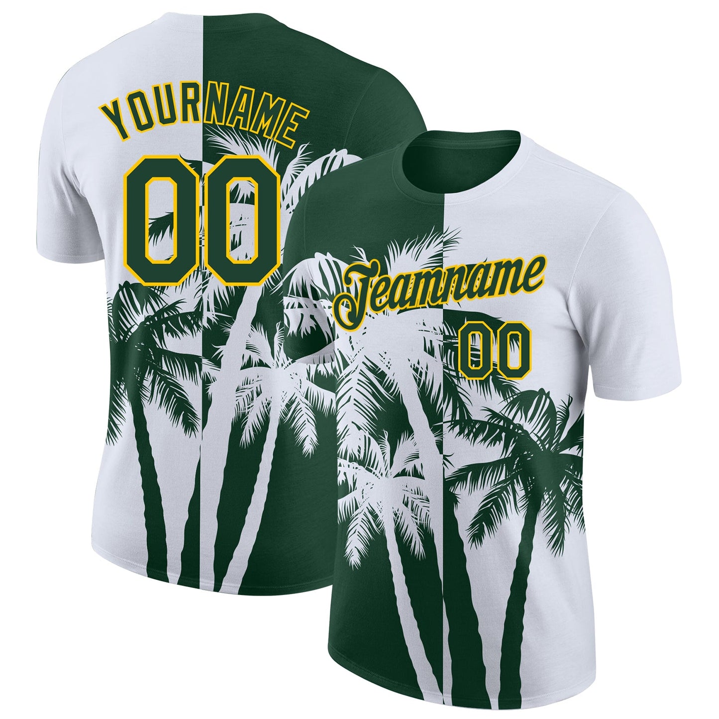 Custom White Green-Yellow Hawaii Tropical Coastal Palm Trees Performance T-Shirt - Main View