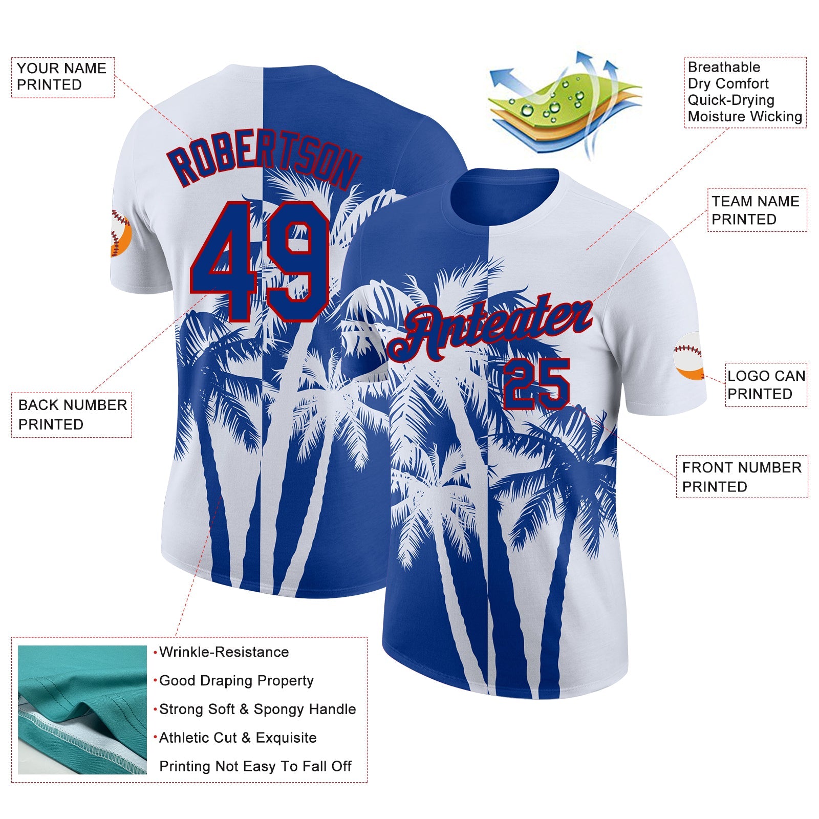 Custom White Royal-Red Hawaii Tropical Coastal Palm Trees Performance T-Shirt view 2