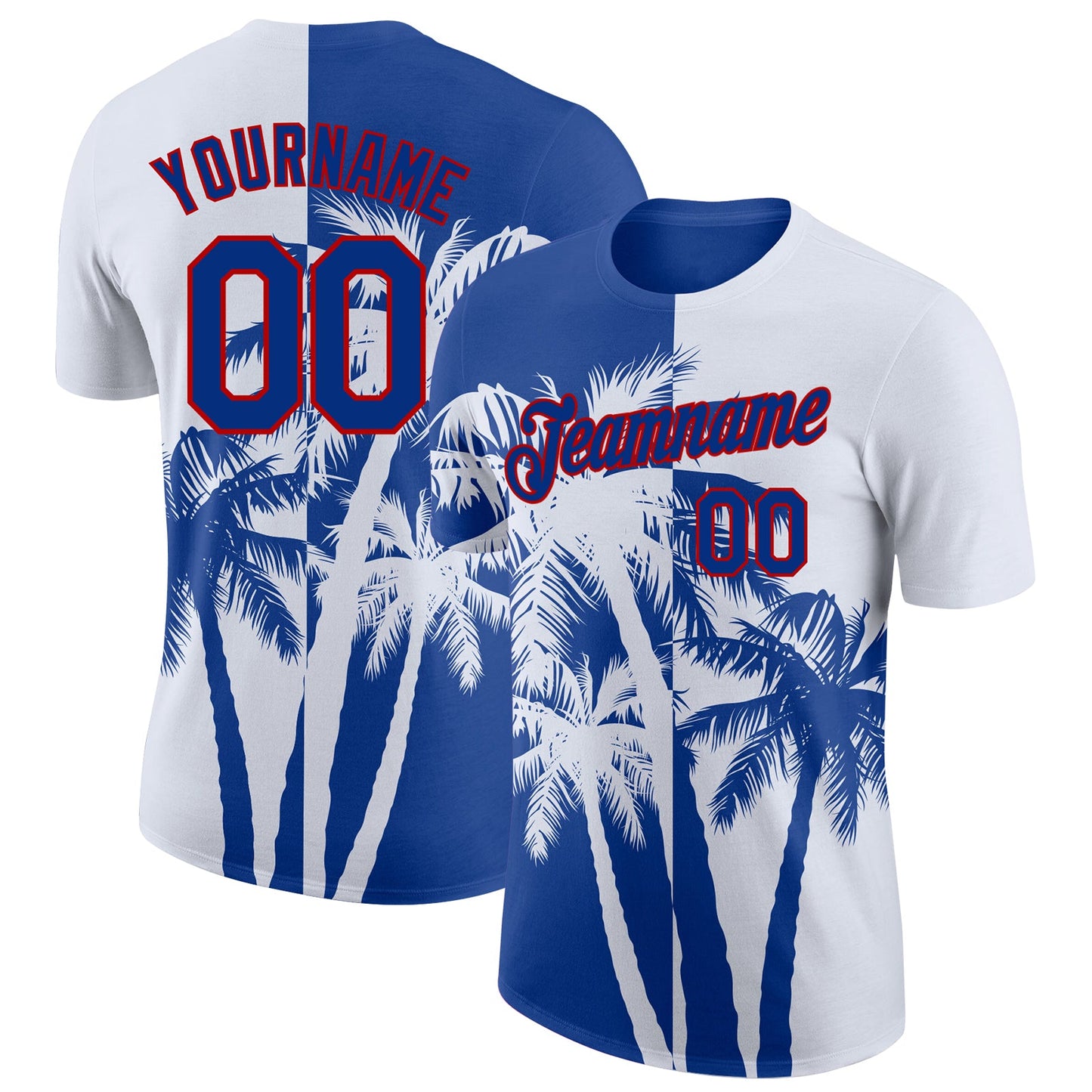 Custom White Royal-Red Hawaii Tropical Coastal Palm Trees Performance T-Shirt - Main View