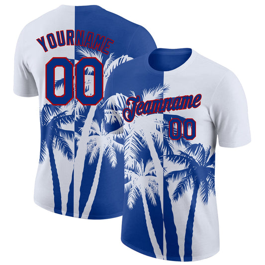 Custom White Royal-Red Hawaii Tropical Coastal Palm Trees Performance T-Shirt - Main View
