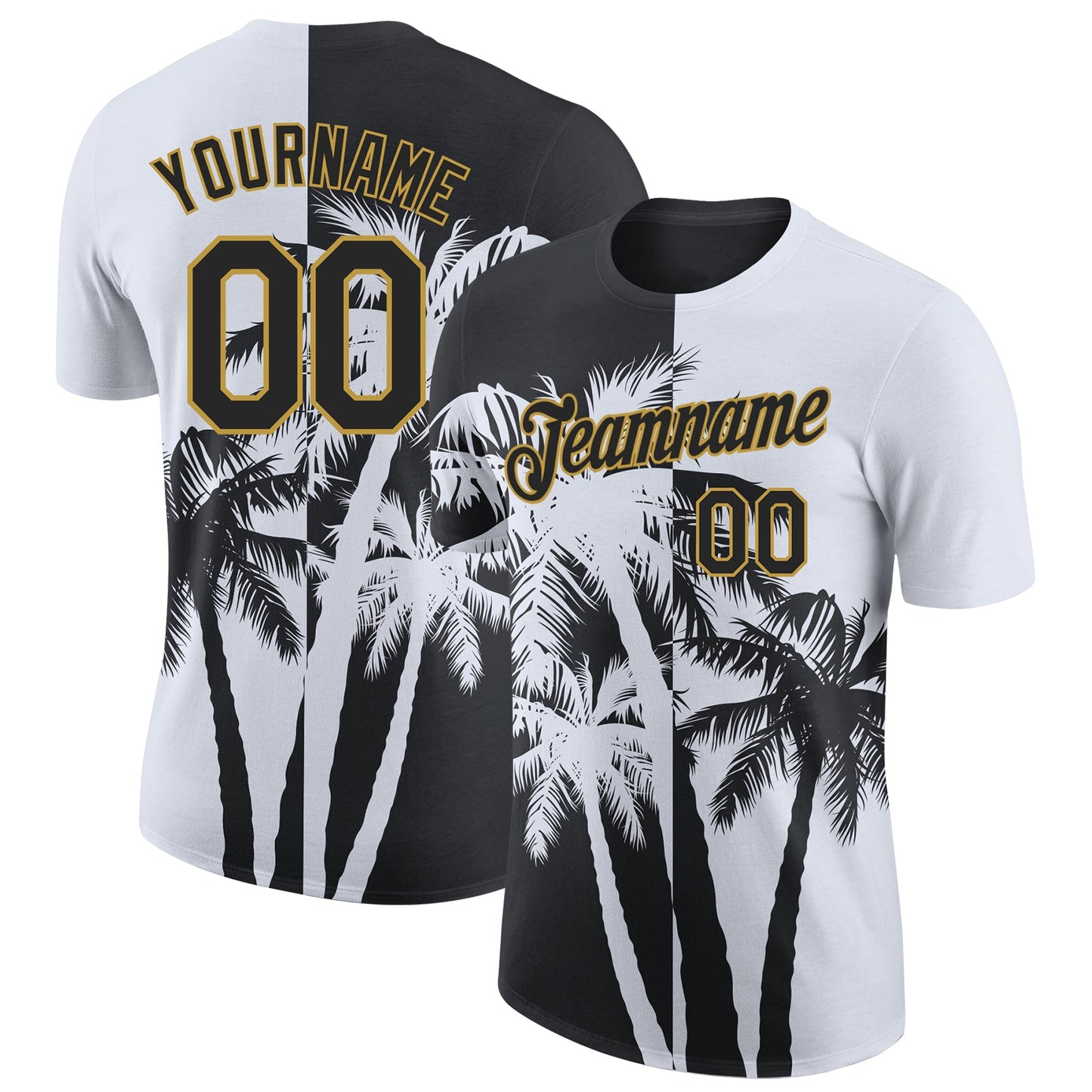 Custom White Black-Old Gold Hawaii Tropical Coastal Palm Trees Performance T-Shirt - Main View