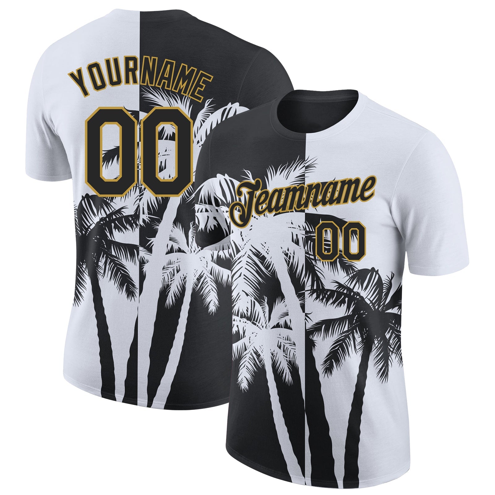 Custom White Black-Old Gold Hawaii Tropical Coastal Palm Trees Performance T-Shirt - Main View