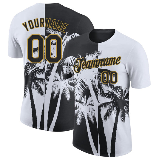 Custom White Black-Old Gold Hawaii Tropical Coastal Palm Trees Performance T-Shirt - Main View