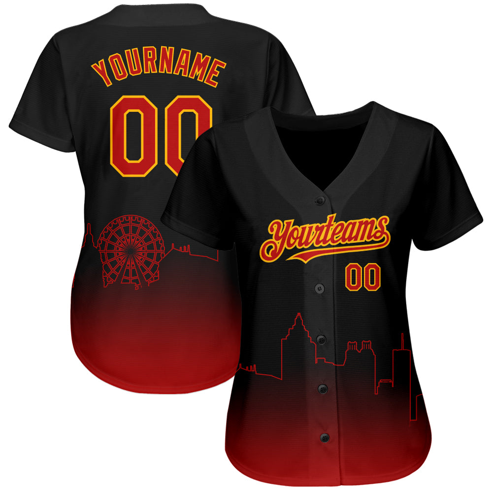 Custom Black Red-Gold 3D Atlanta City Edition Fade Fashion Authentic Baseball Jersey view 2