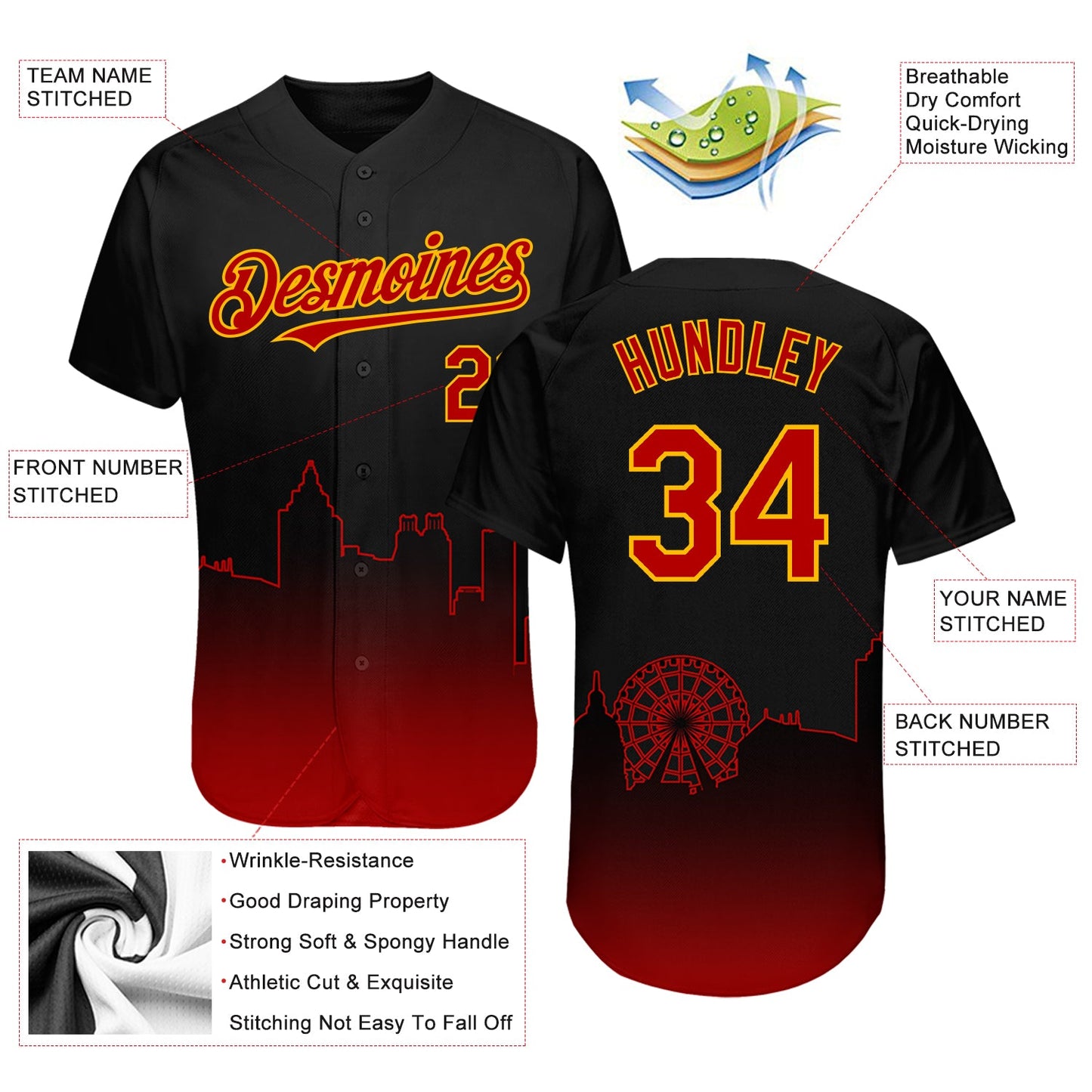 Custom Black Red-Gold 3D Atlanta City Edition Fade Fashion Authentic Baseball Jersey view 3
