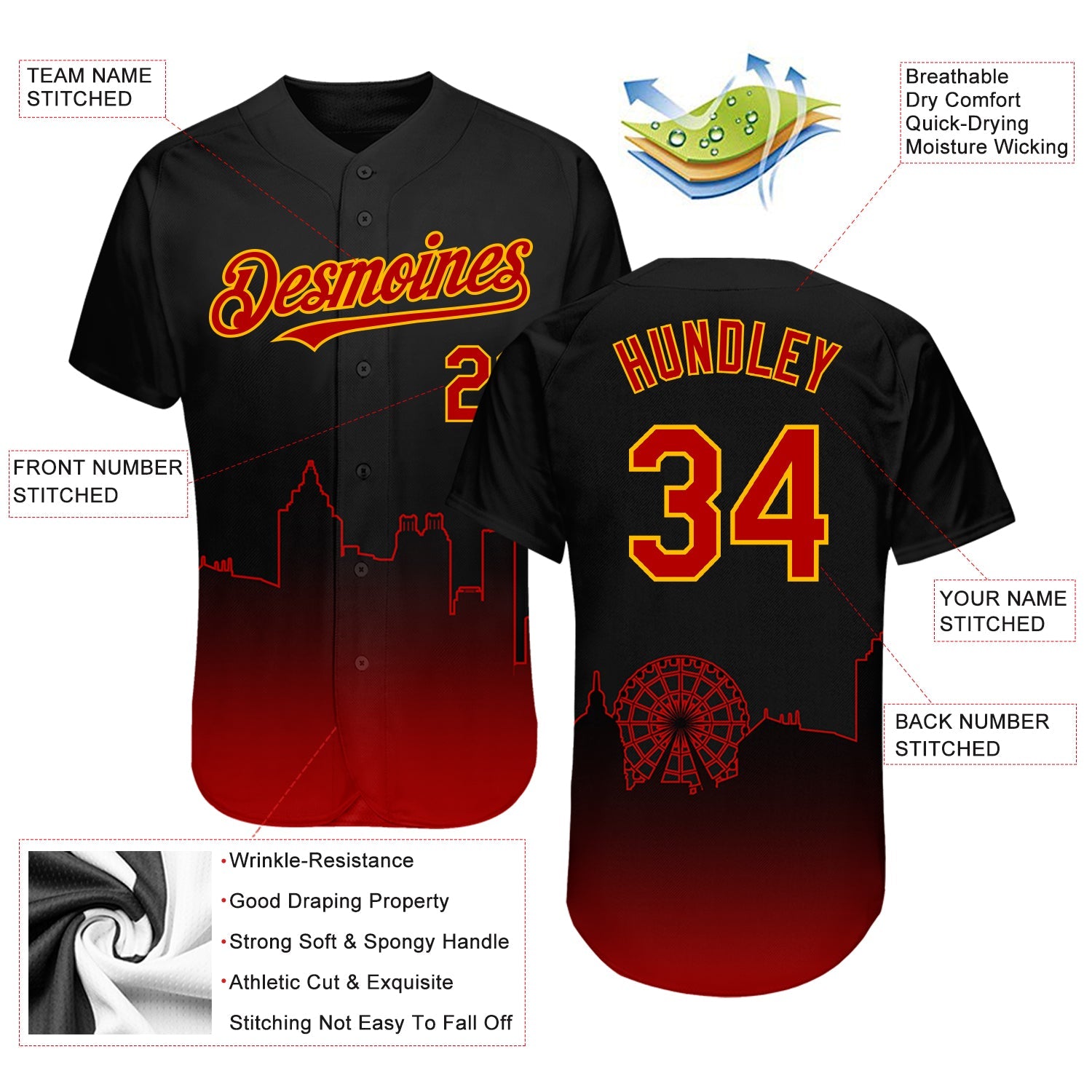 Custom Black Red-Gold 3D Atlanta City Edition Fade Fashion Authentic Baseball Jersey view 3