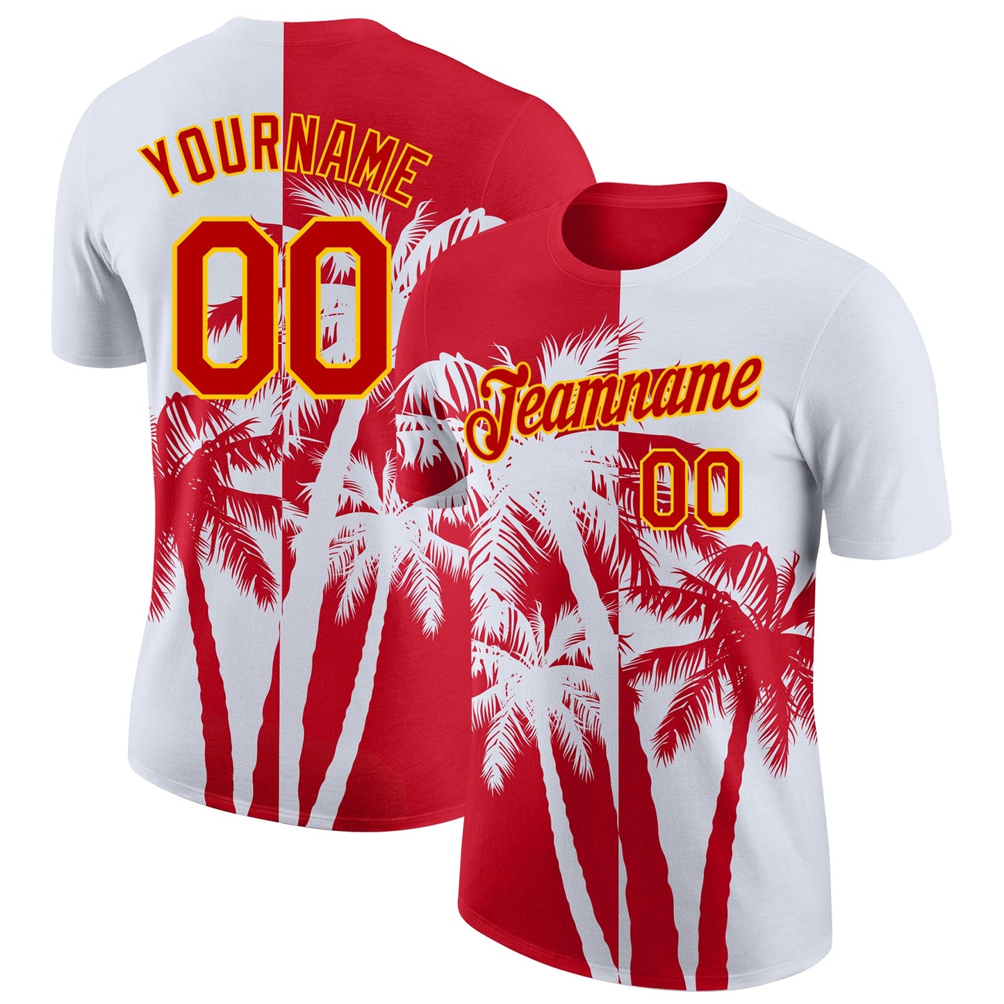 Custom White Red-Yellow Hawaii Tropical Coastal Palm Trees Performance T-Shirt - Main View