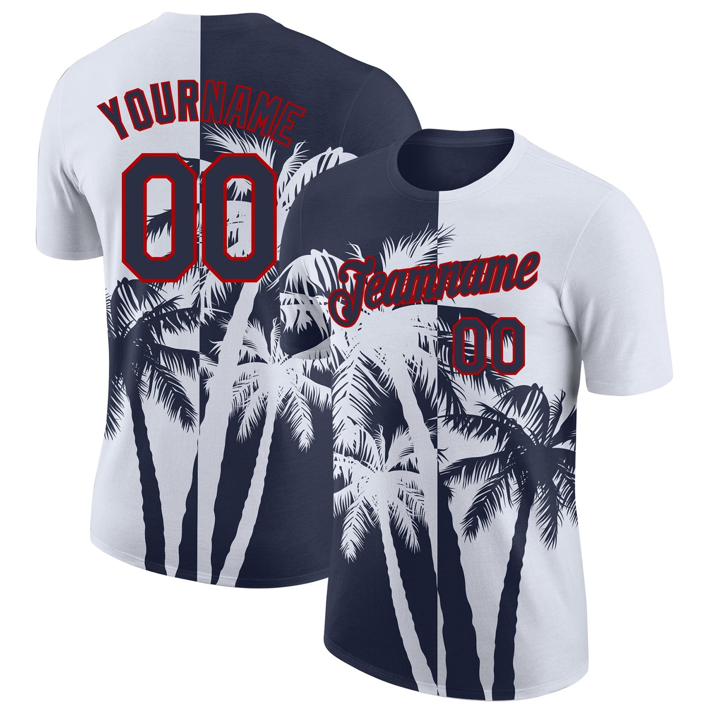 Custom White Navy-Red Hawaii Tropical Coastal Palm Trees Performance T-Shirt - Main View