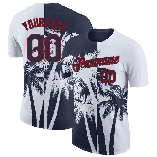 Custom White Navy-Red Hawaii Tropical Coastal Palm Trees Performance T-Shirt - Main View