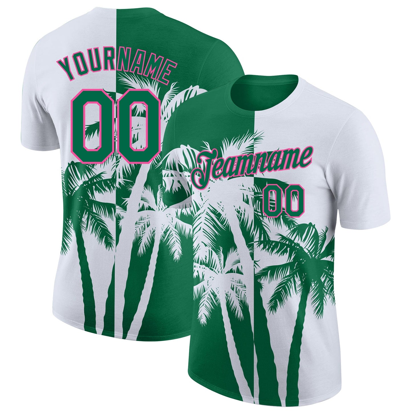Custom White Kelly Green-Pink Hawaii Tropical Coastal Palm Trees Performance T-Shirt - Main View