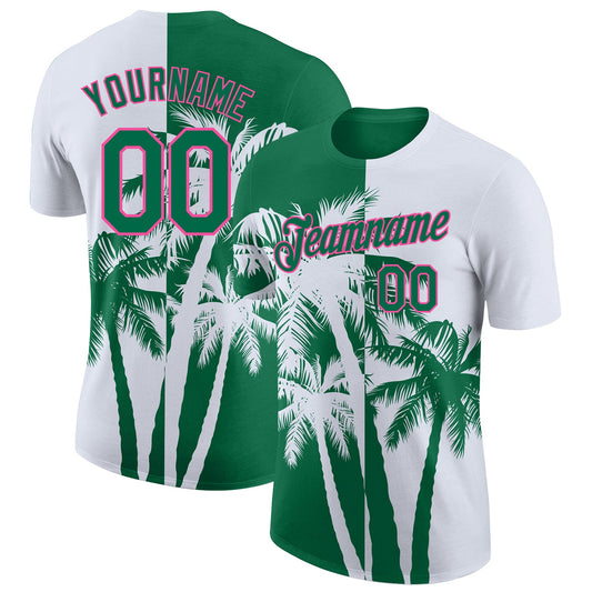 Custom White Kelly Green-Pink Hawaii Tropical Coastal Palm Trees Performance T-Shirt - Main View