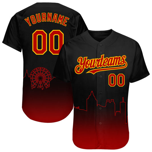 Custom Black Red-Gold 3D Atlanta City Edition Fade Fashion Authentic Baseball Jersey - Main View