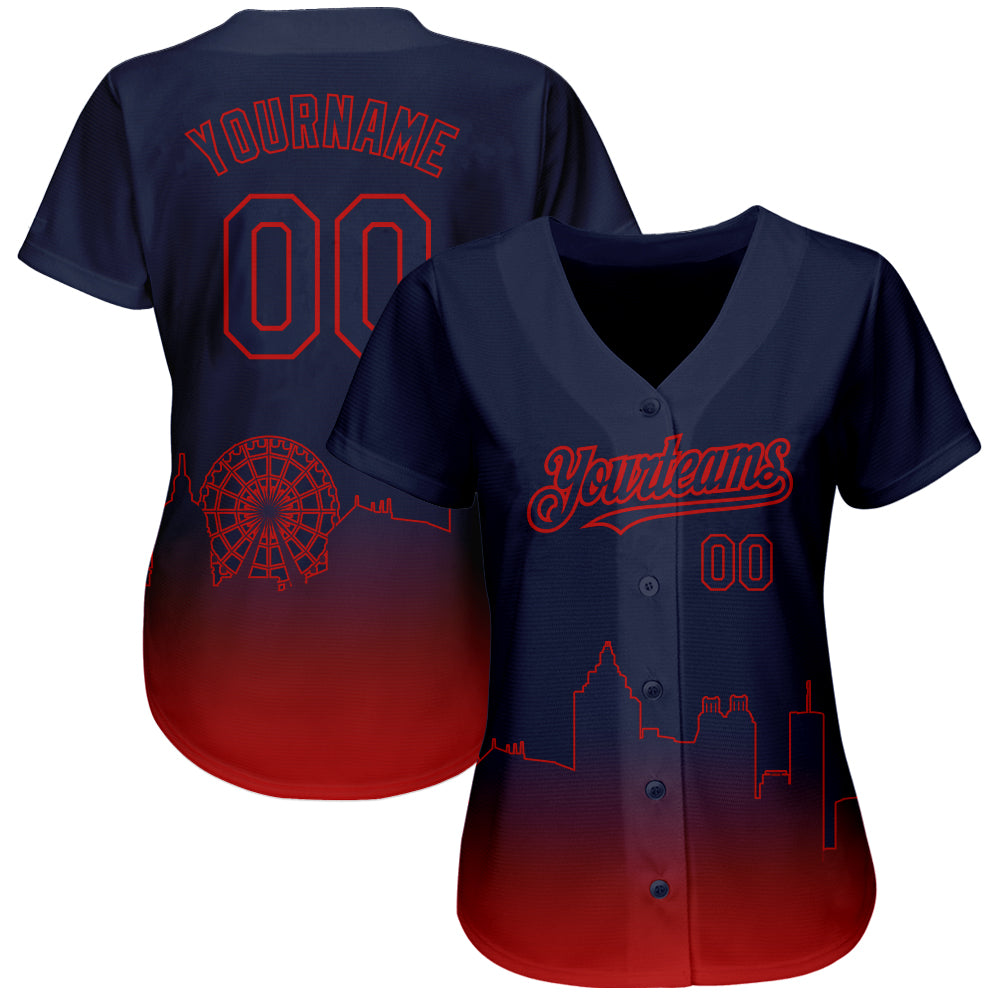 Custom Navy Red 3D Atlanta City Edition Fade Fashion Authentic Baseball Jersey view 2