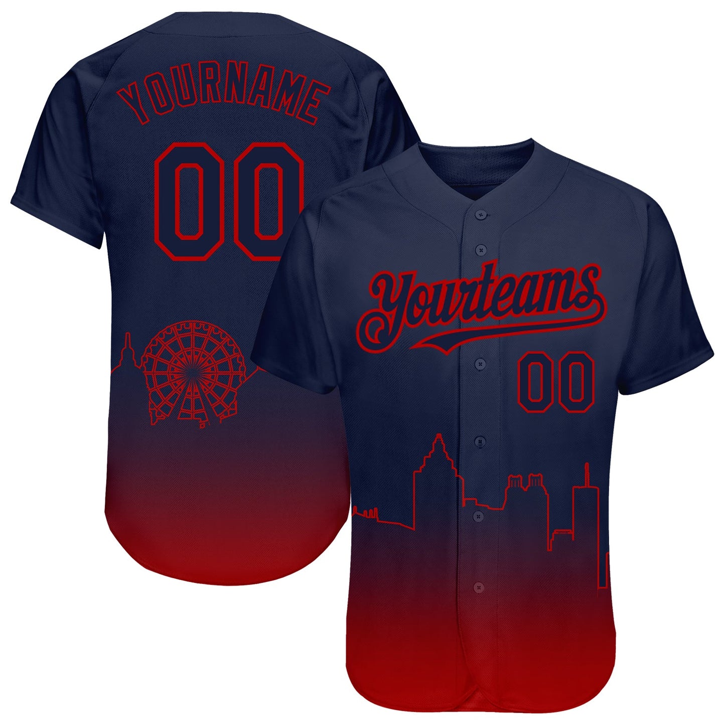 Custom Navy Red 3D Atlanta City Edition Fade Fashion Authentic Baseball Jersey - Main View