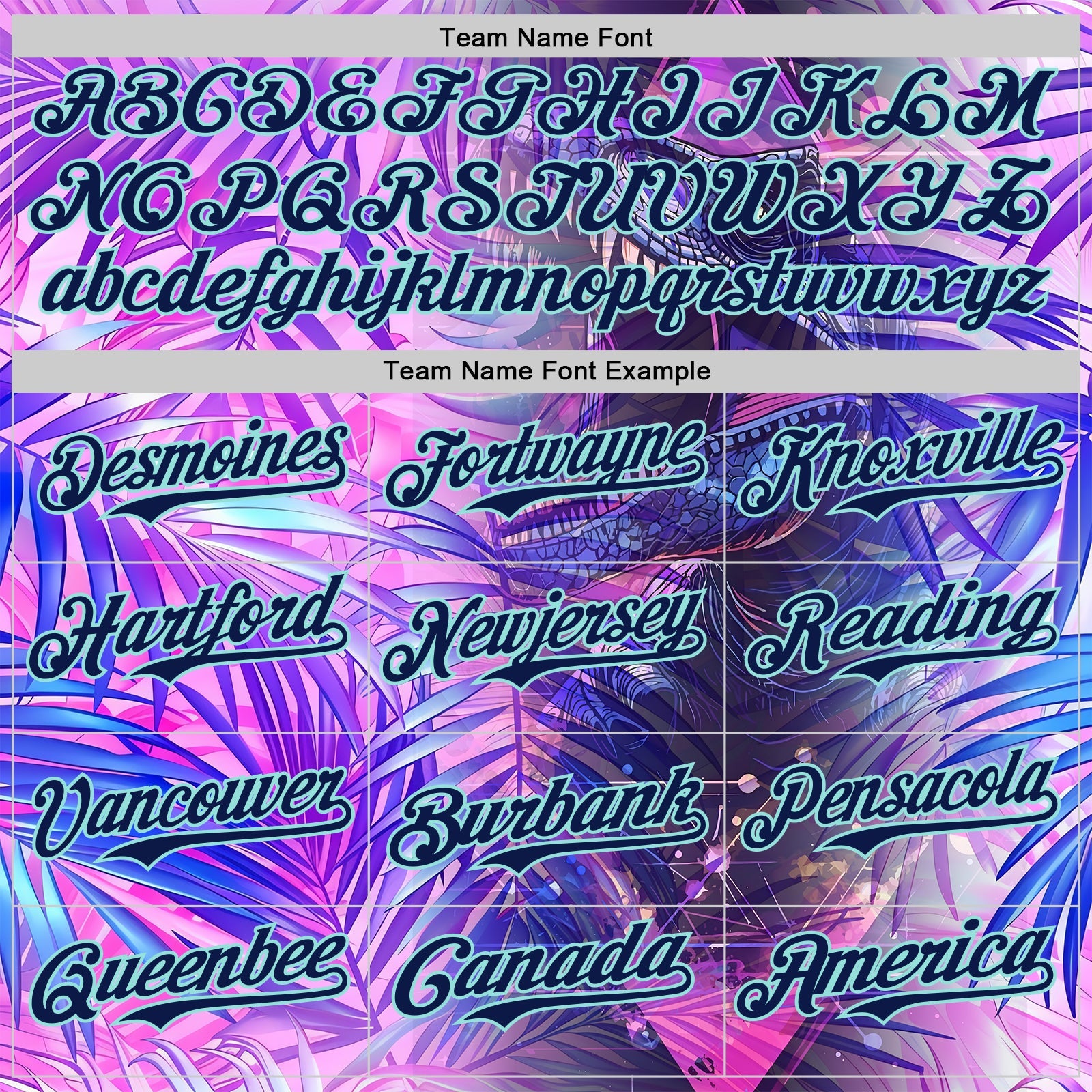 Custom Purple Navy-Ice Blue Cyber Tropical Palm Trees Dinosaur Gothic Fantasy Authentic Baseball Jersey view 4