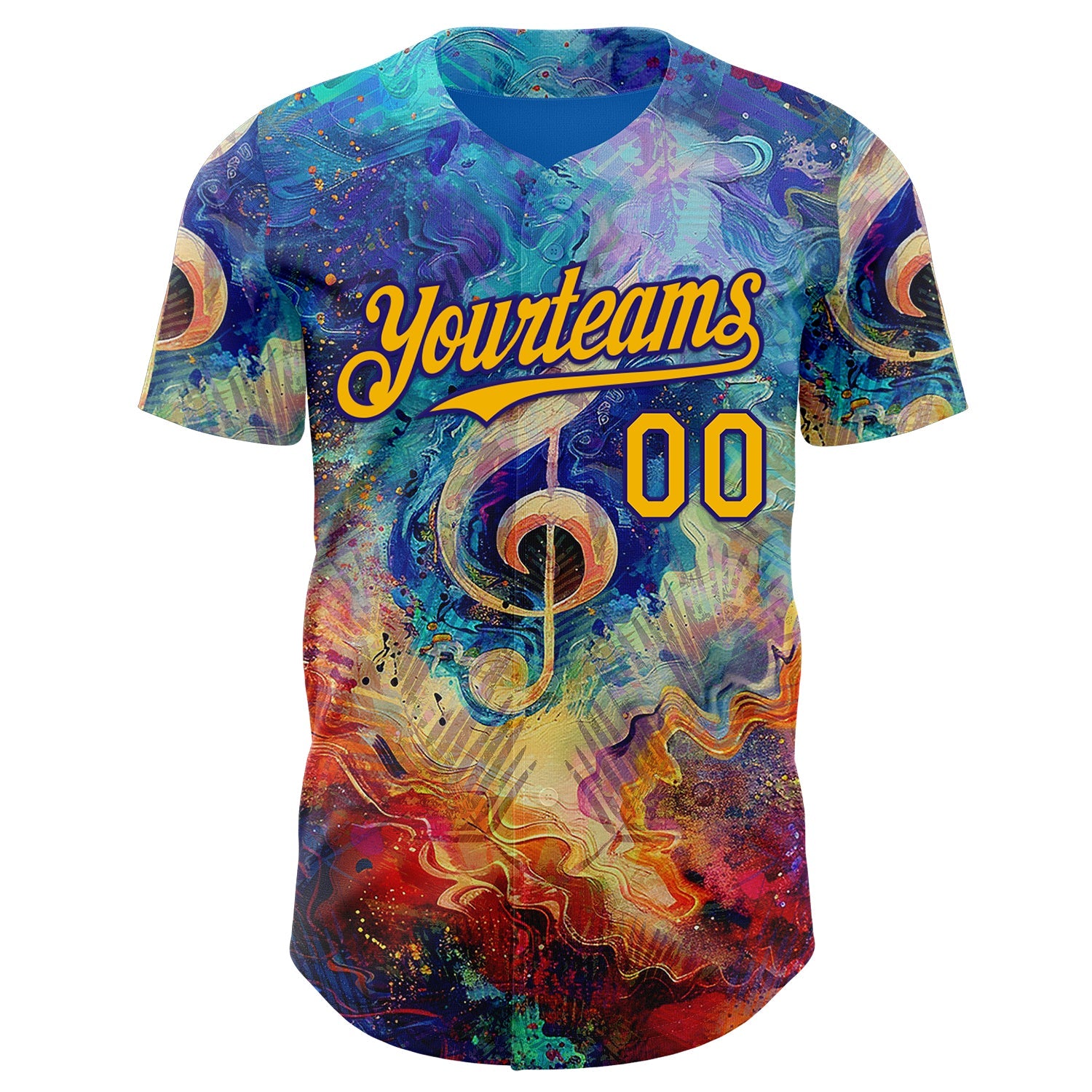 Custom Blue Gold Red-Dark Purple Cyber Tropical Palm Trees Music Festival Fluid Liquid Authentic Baseball Jersey view 2