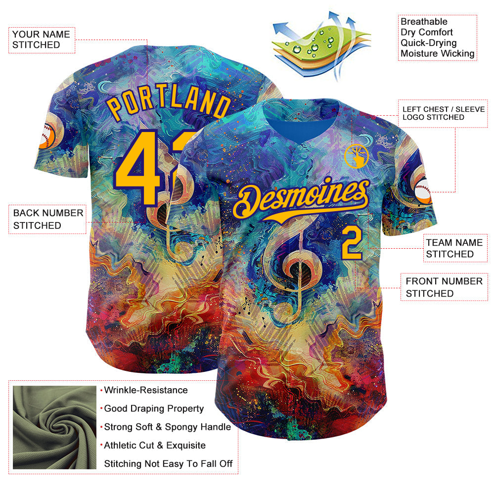 Custom Blue Gold Red-Dark Purple Cyber Tropical Palm Trees Music Festival Fluid Liquid Authentic Baseball Jersey view 3