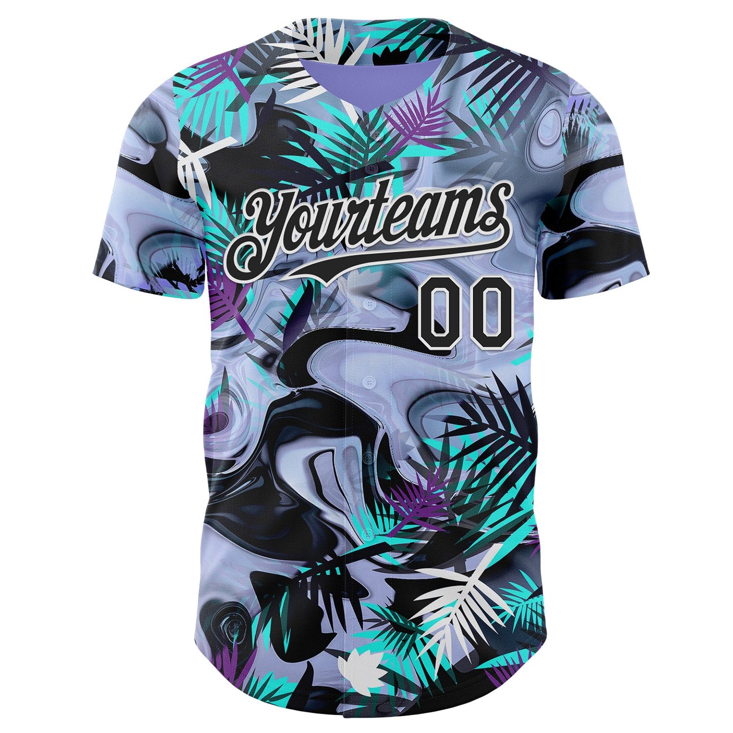 Custom Purple Black Green-White Cyber Tropical Palm Trees Music Festival Fluid Liquid Authentic Baseball Jersey view 2