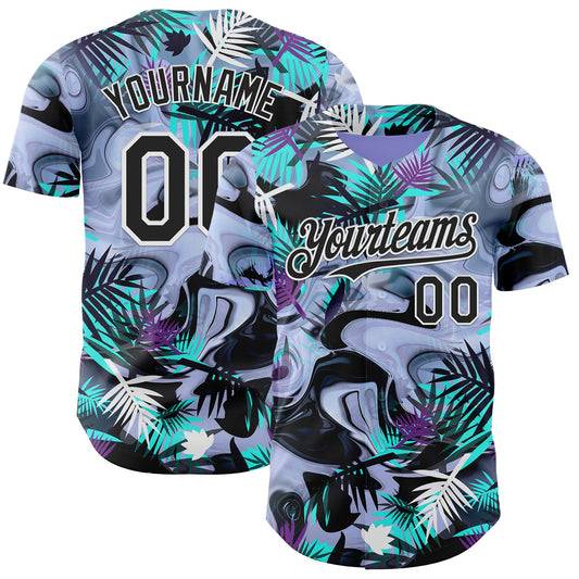 Custom Purple Black Green-White Cyber Tropical Palm Trees Music Festival Fluid Liquid Authentic Baseball Jersey - Main View