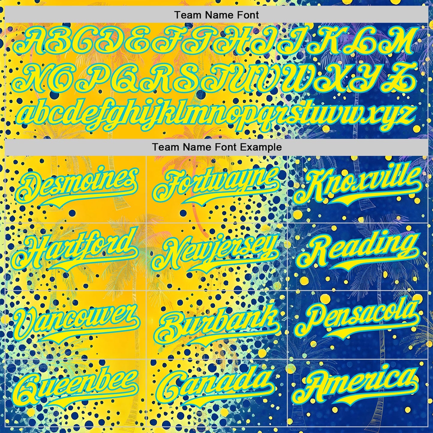 Custom Yellow Light Yellow Blue-Lakes Blue Cyber Tropical Palm Trees Music Festival Gradient Neon Polka Dot Authentic Baseball Jersey view 4